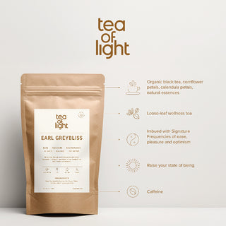 Earl Greybliss organic black tea packaging and infograph by Tea of Light