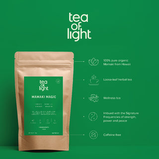 Tea of Light packaging for Mamaki Magic herbal tea
