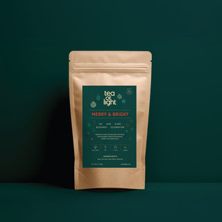 Merry & Bright holiday tea in packaging by Tea of Light