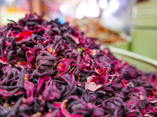 Organic hibiscus flowers in Tea of Light's tea