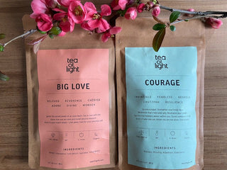 Big Love and Courage organic teas with fresh flowers